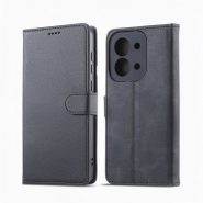 کیف کلاسوری چرمی مشکی برای گوشی شیائومی Redmi 15C با درب مگنت دار و قابلیت استند