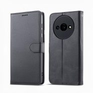 کیف کلاسوری چرمی مشکی برای گوشی شیائومی Redmi A3 با درب مگنت دار و قابلیت استند