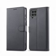 کیف کلاسوری چرمی مشکی برای گوشی سامسونگ Galaxy A12 با درب مگنت دار و قابلیت استند
