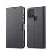 کیف کلاسوری چرمی مشکی برای گوشی سامسونگ Galaxy A21s با درب مگنت دار و قابلیت استند