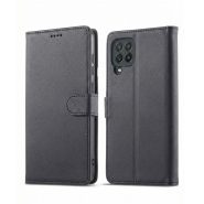 کیف کلاسوری چرمی مشکی برای گوشی سامسونگ Galaxy A22 4G با درب مگنت دار و قابلیت استند