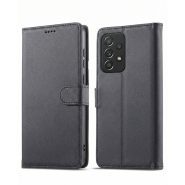 کیف کلاسوری چرمی مشکی برای گوشی سامسونگ Galaxy A32 با درب مگنت دار و قابلیت استند
