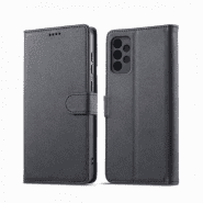 کیف کلاسوری چرمی مشکی برای گوشی سامسونگ Galaxy A52 با درب مگنت دار و قابلیت استند