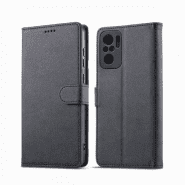کیف کلاسوری چرمی مشکی برای گوشی شیائومی Redmi note 10 با درب مگنت دار و قابلیت استند