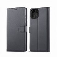 کیف کلاسوری چرمی مشکی برای گوشی شیائومی Redmi 12 با درب مگنت دار و قابلیت استند