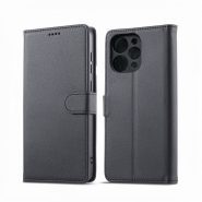 کیف کلاسوری چرمی مشکی برای گوشی شیائومی Redmi 12c با درب مگنت دار و قابلیت استند