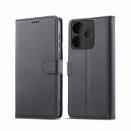 کیف کلاسوری چرمی مشکی برای گوشی شیائومی Redmi 13 با درب مگنت دار و قابلیت استند
