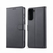 کیف کلاسوری چرمی مشکی برای گوشی سامسونگ Galaxy S21 FE با درب مگنت دار و قابلیت استند