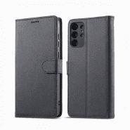 کیف کلاسوری چرمی مشکی برای گوشی سامسونگ Galaxy S23 ultra با درب مگنت دار و قابلیت استند
