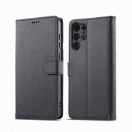 کیف کلاسوری چرمی مشکی برای گوشی سامسونگ Galaxy S24 ultra با درب مگنت دار و قابلیت استند