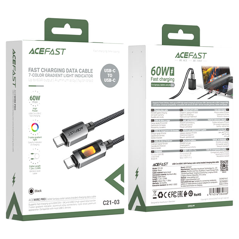 خرید کابل شارژ 60 وات اصلی برند Acefast خرید کابل شارژ 60 وات اصلی برند Acefast