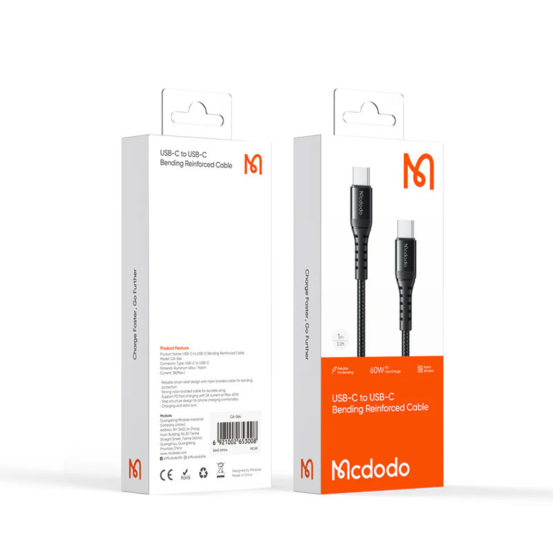 کابل تبدیل USB-C به USB-C مک دودو مدل CA-564 با محافظ تقویت شده و توان 60 وات کابل تبدیل USB-C به USB-C مک دودو مدل CA-564 با محافظ تقویت شده و توان 60 وات