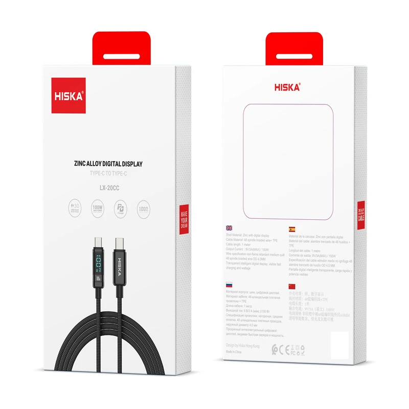کابل شارژ 100 وات USB-C به USB-C هیسکا مدل LX-20CC با جریان 5 آمپر کابل شارژ 100 وات USB-C به USB-C هیسکا مدل LX-20CC با جریان 5 آمپر