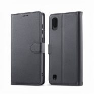 کیف کلاسوری چرمی مشکی برای گوشی سامسونگ Galaxy A10 با درب مگنت دار و قابلیت استند