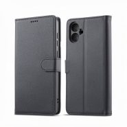کیف کلاسوری چرمی مشکی برای گوشی سامسونگ Galaxy A06 با درب مگنت دار و قابلیت استند